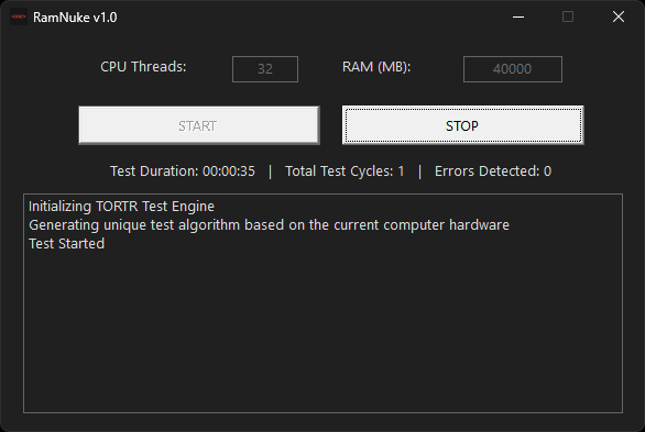 Ram Nuke Software Interface mid-test